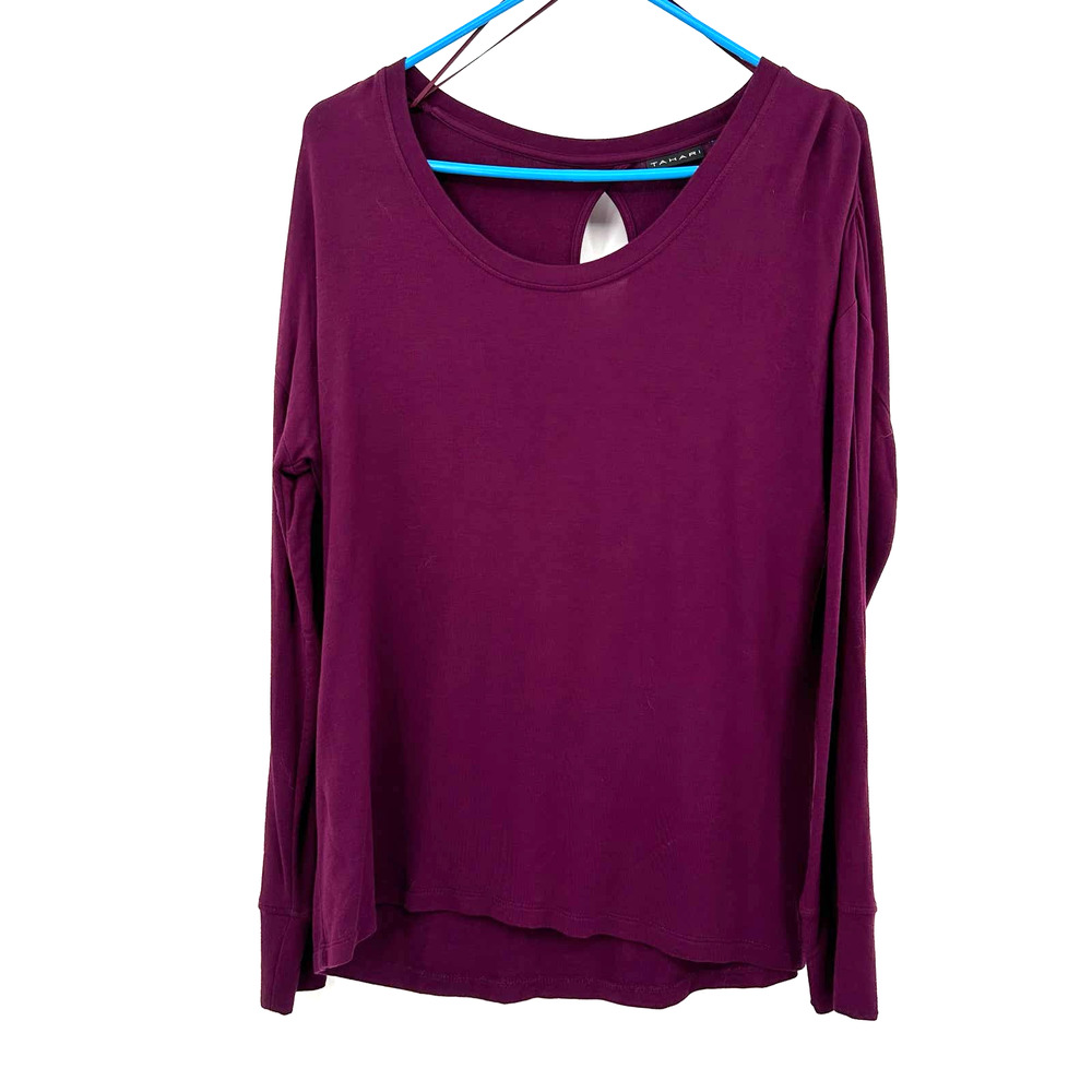 Tahari size medium purple long sleeve t-shirt key hole back blouse top